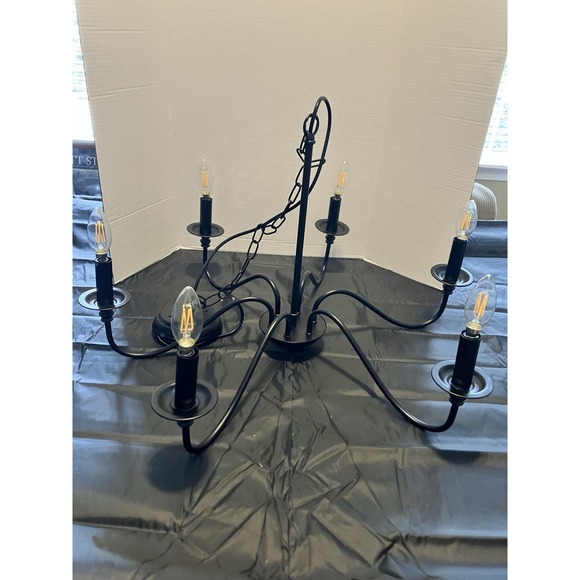 Black Matte Farmhouse Chandelier Dining Room 6 light Vintage Curved Arms Candle